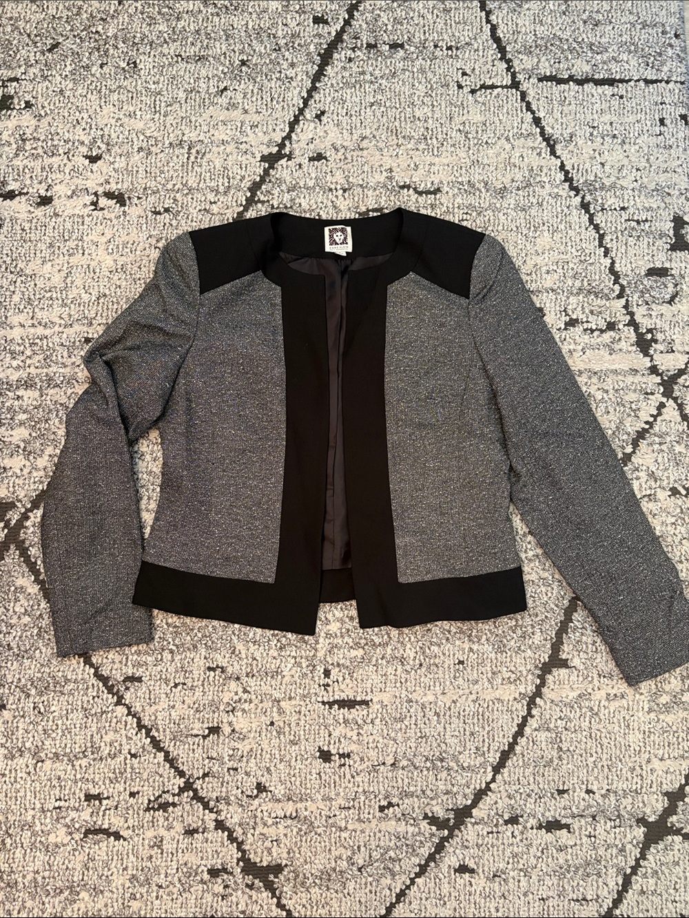 Anne Klein Women's Black and Gray Open Front Jacket - Classic Workwear
